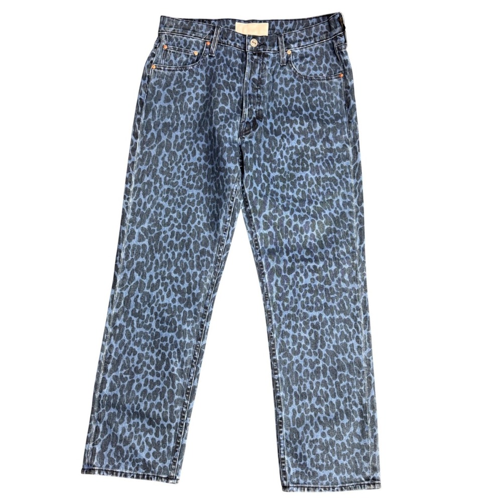 MOTHER Blue Leopard Print Straight Leg Jeans - Picture 2 of 16